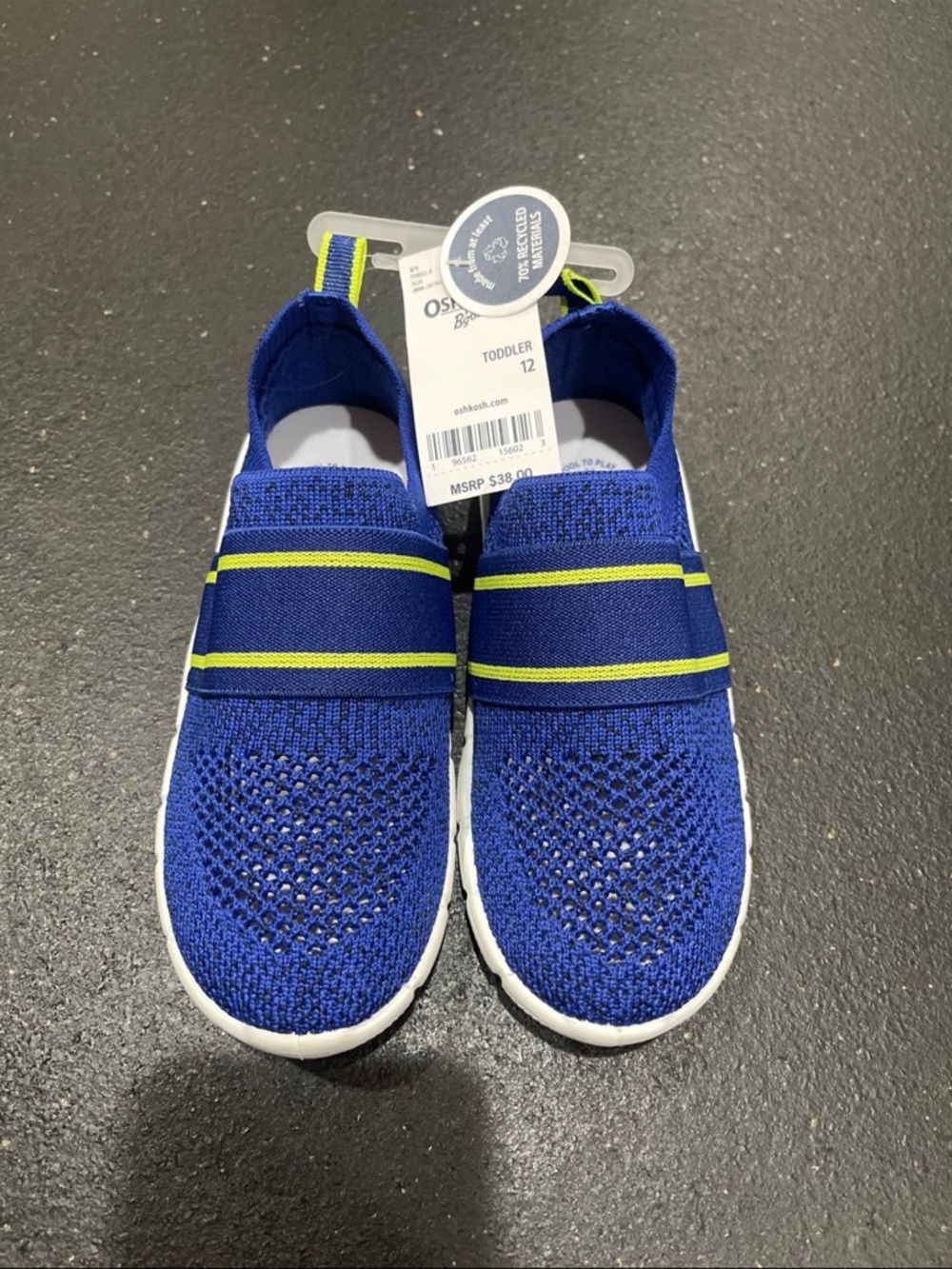 OshKosh B'gosh Royal Blue Slip-On Sneakers with Neon Yellow Stripe